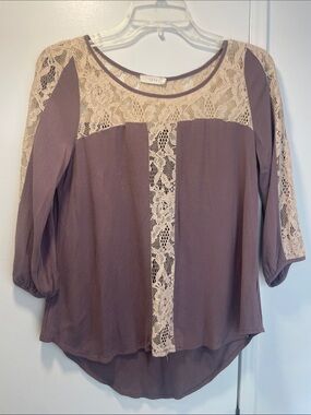 Lush Mauve Blouse with Cream Lace Insets